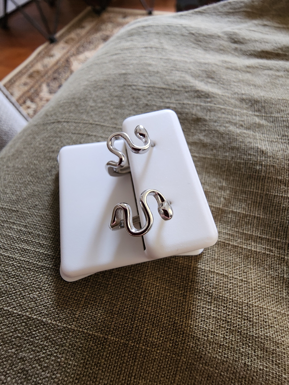 925 Sterling Silver Snake Huggie-Hoop Earrings - Sculptural Serpentine Design - Picture 3 of 12